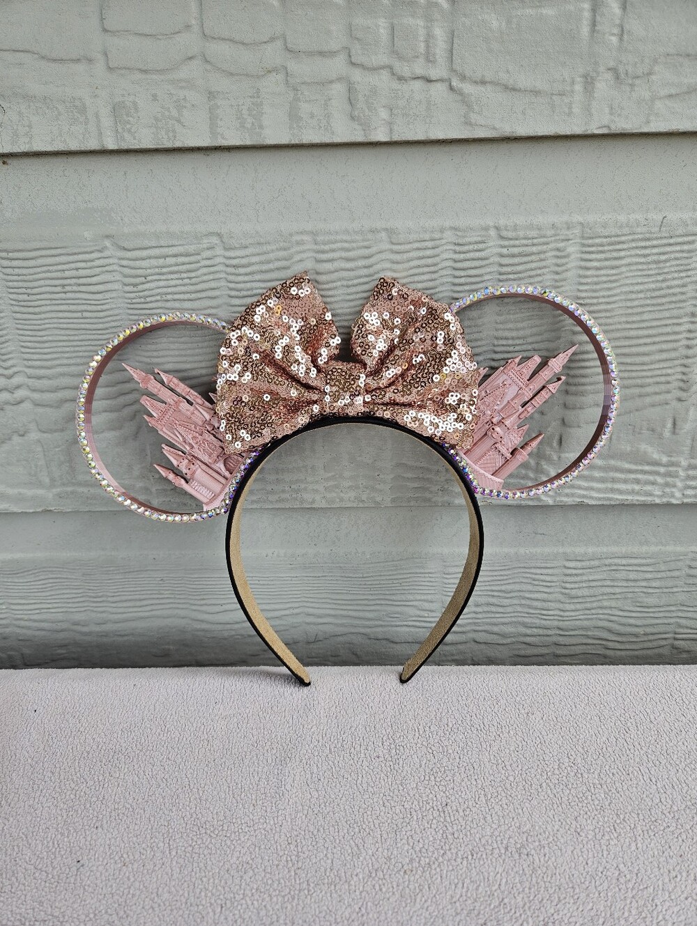 Magic Castle Mouse Ears Headband Pink Sparkle Bow Plastic Princess OS